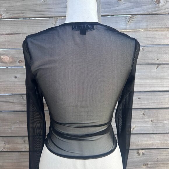 I.AM.GIA Gianna Mesh Long Sleeve Top Black Sheer Lace Trim - S - Picture 6 of 10